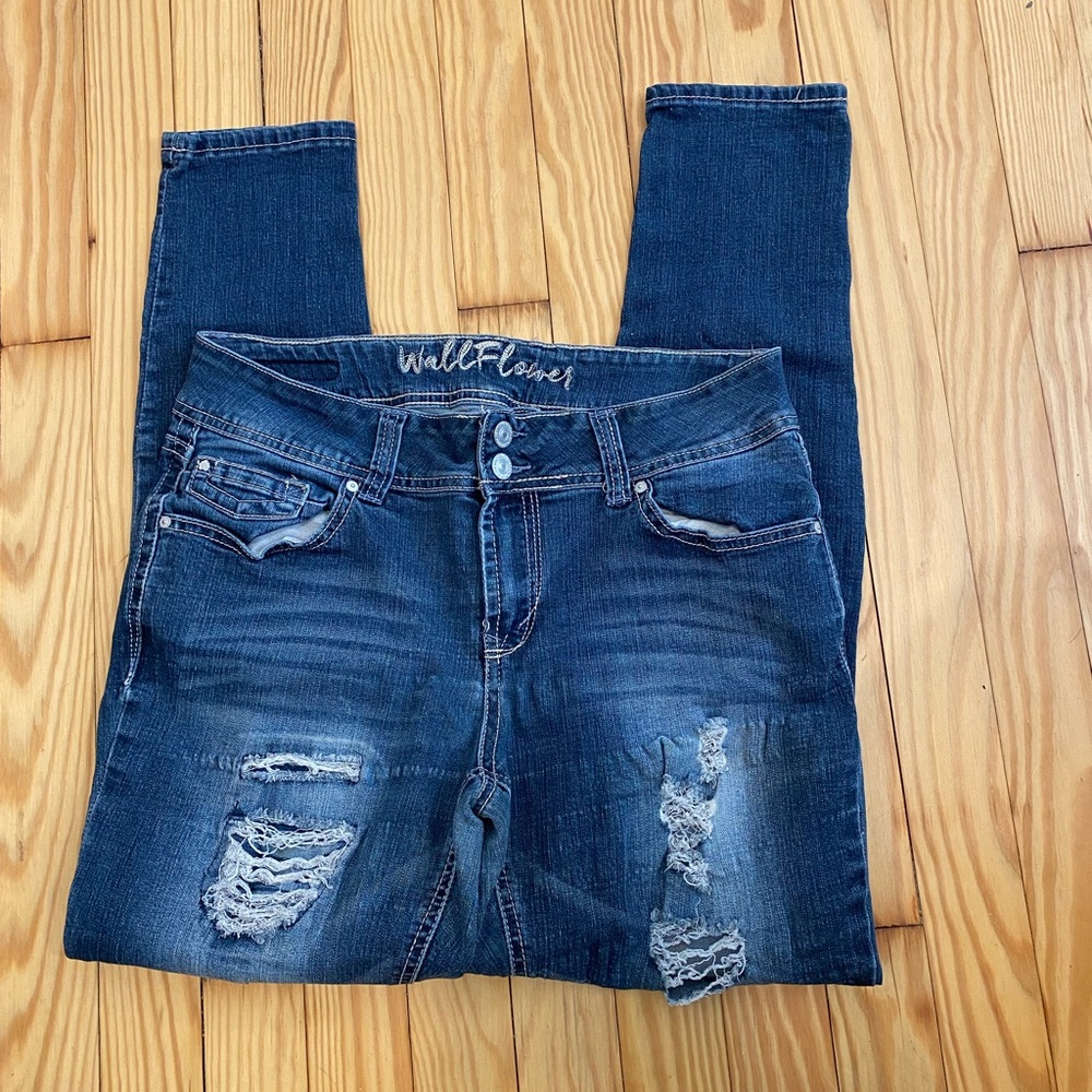 Wallflowers Size 11 Mid Rise Distressed Dark Wash Jeans